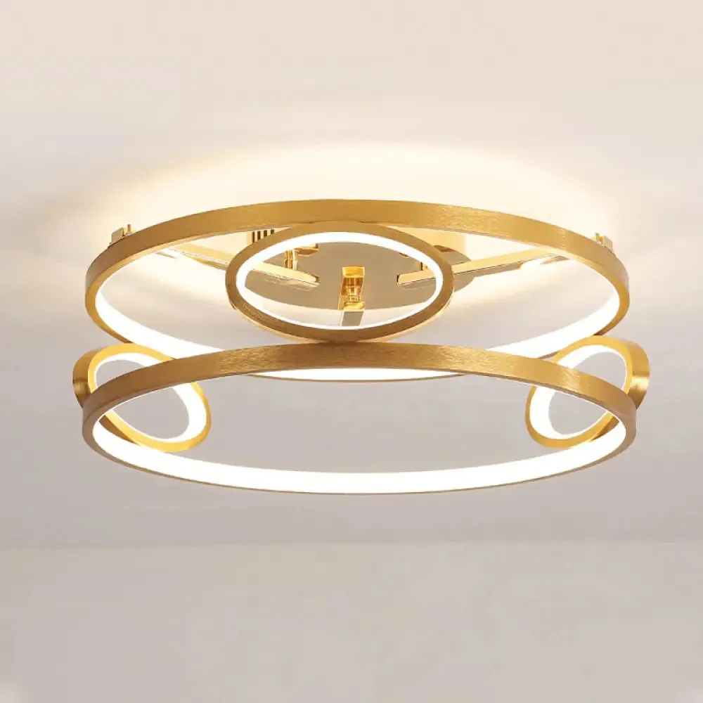 Gold LED Acrylic Ceiling Light Fixture for Living Room, Tiered Semi Flush Mount, 18"/23.5" Wide