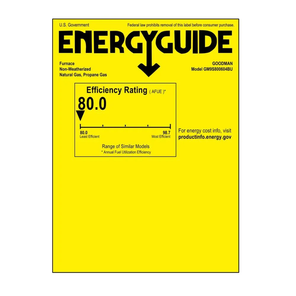 Goodman 80% AFUE 60,000 BTU Single Stage Ultra Low NOx Gas Furnace - Upflow/Horizontal - 17.5" Cabinet