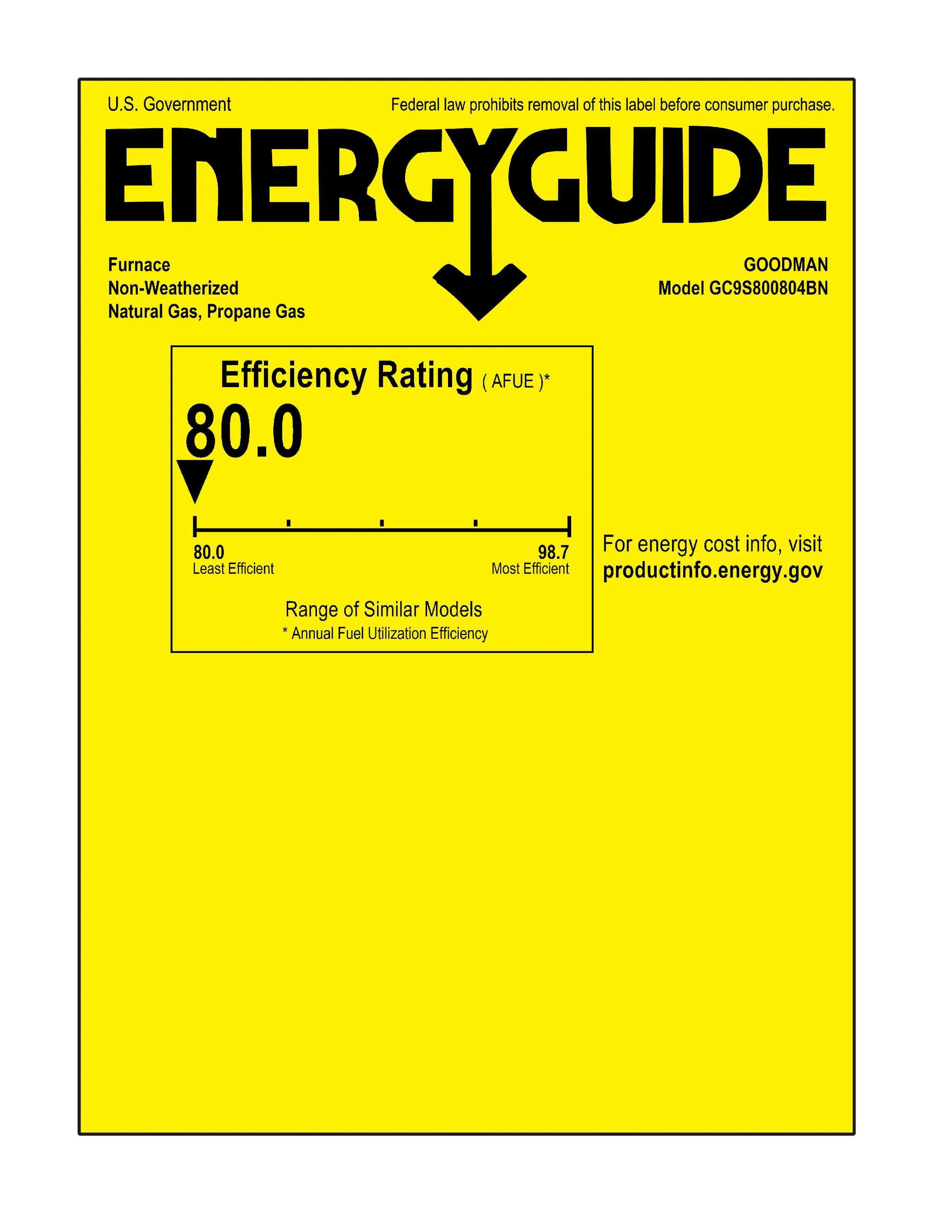 Goodman 80% AFUE 80,000 BTU Single Stage Gas Furnace - Downflow/Horizontal - 17.5" Cabinet