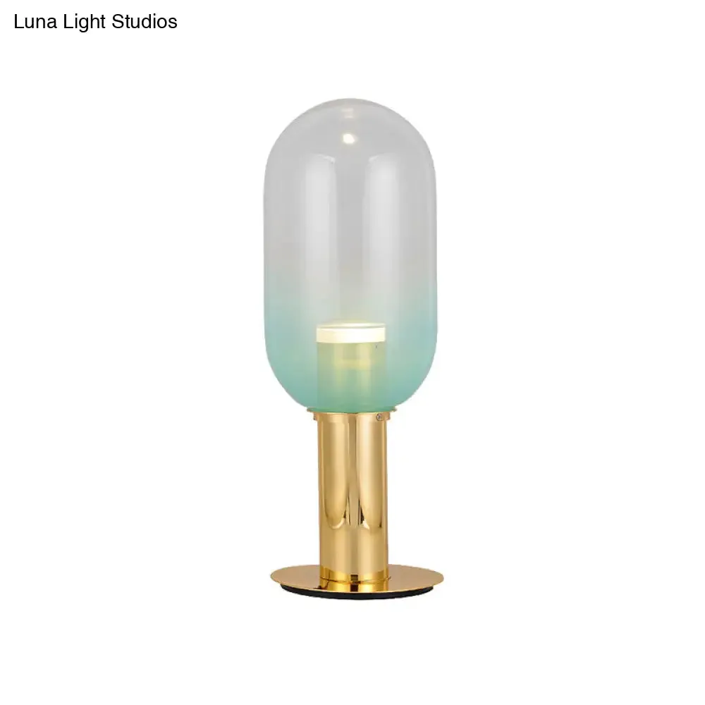 Gradient Green Glass LED Night Lamp in Gold - Modernist Bedroom Table Light