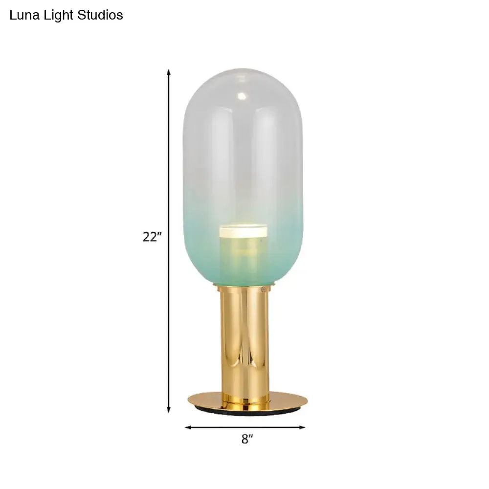 Gradient Green Glass LED Night Lamp in Gold - Modernist Bedroom Table Light