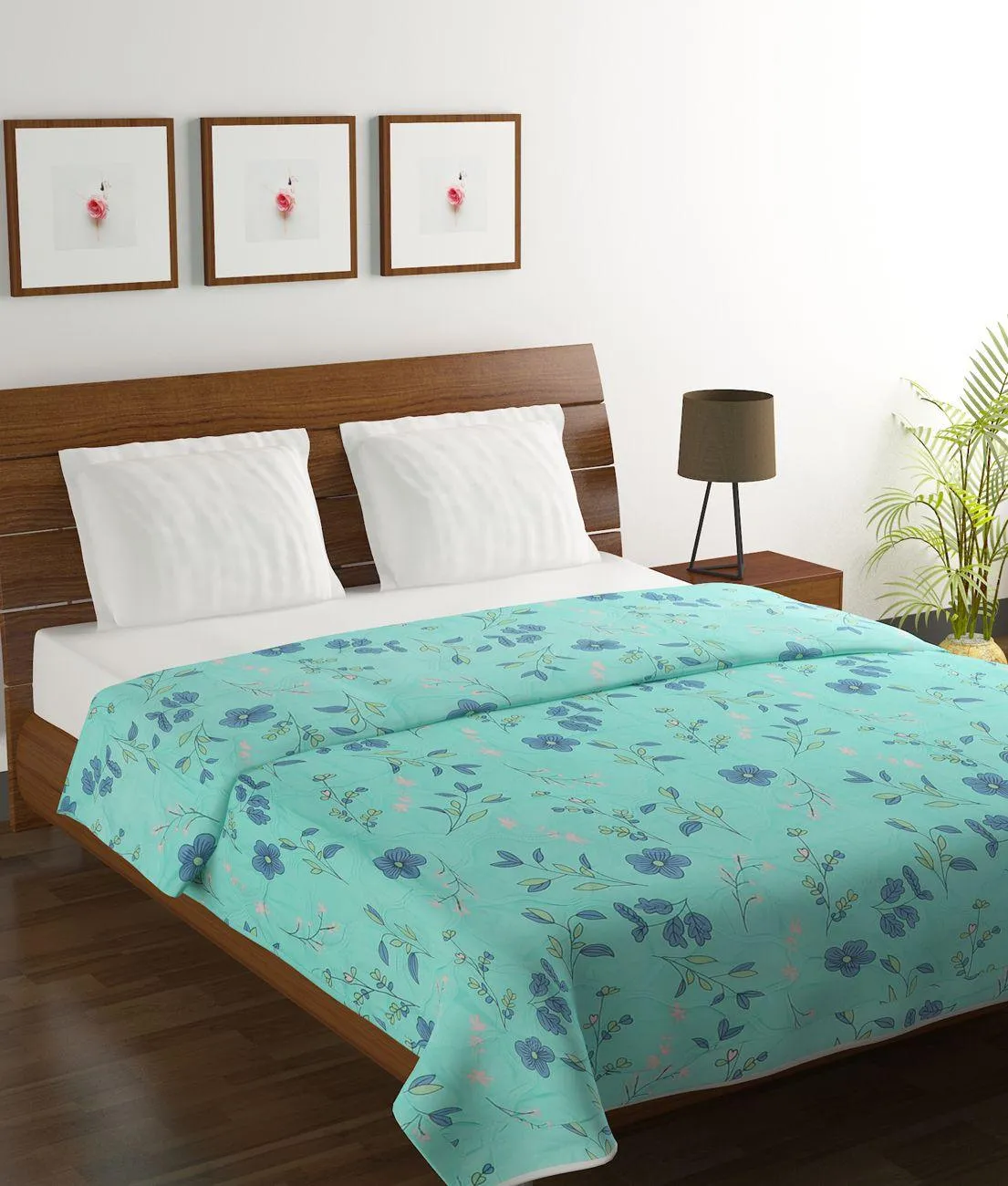 Green Flower Printed Double Comforter (220 X 210 Cm, Green)