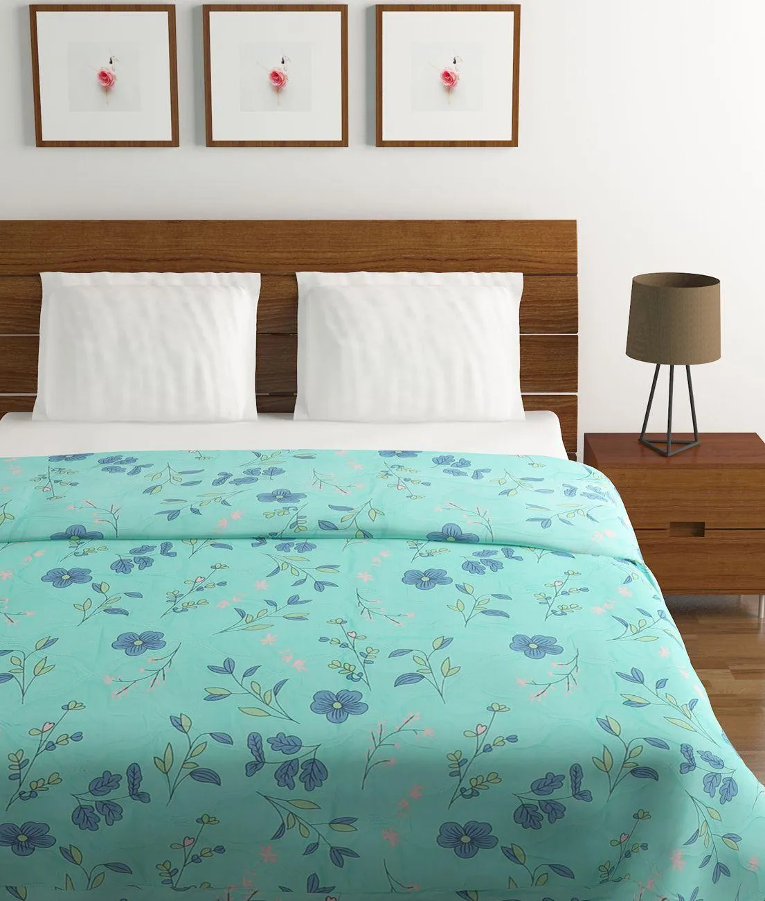 Green Flower Printed Double Comforter (220 X 210 Cm, Green)