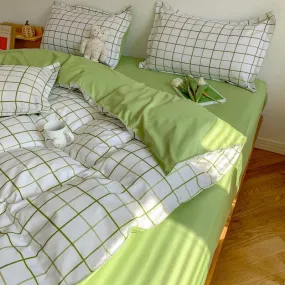 Green White Lattice Duvet Cover Bedding Set