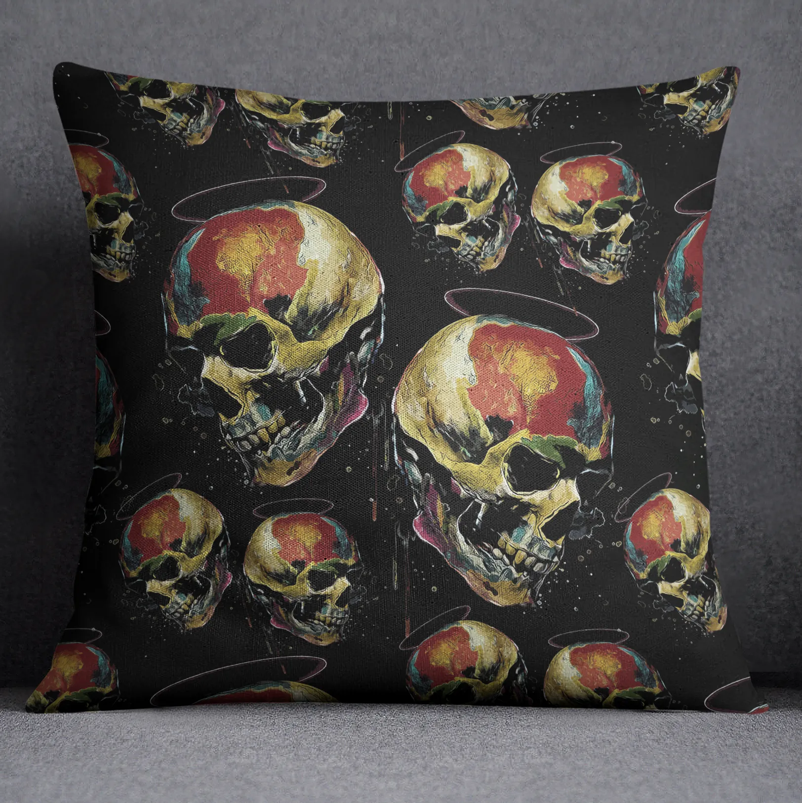 Grunge Halo Skull Decorative Throw and Pillow Cover Set