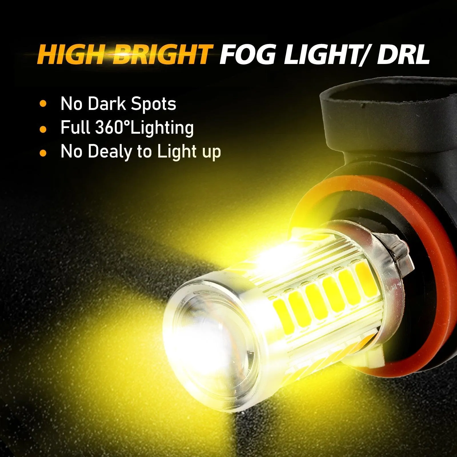 H11 H9 H8 H16JP LED Fog Light/DRL Bulbs 50W 4000LM 3000K Golden Yellow 33LED Series | 2 Bulbs