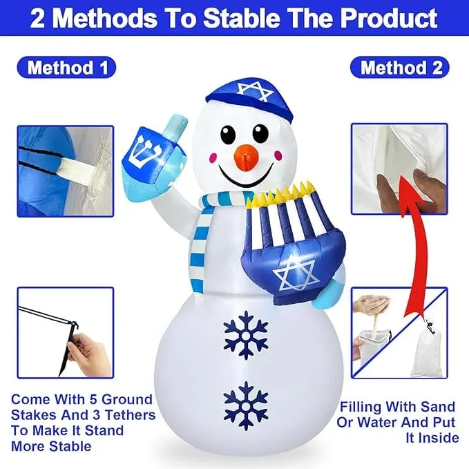 Hanukkah Inflatable Display Snowman For Kids 5.5 Feet Tall