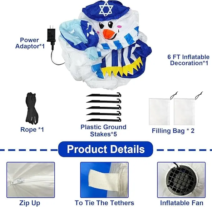 Hanukkah Inflatable Display Snowman For Kids 5.5 Feet Tall