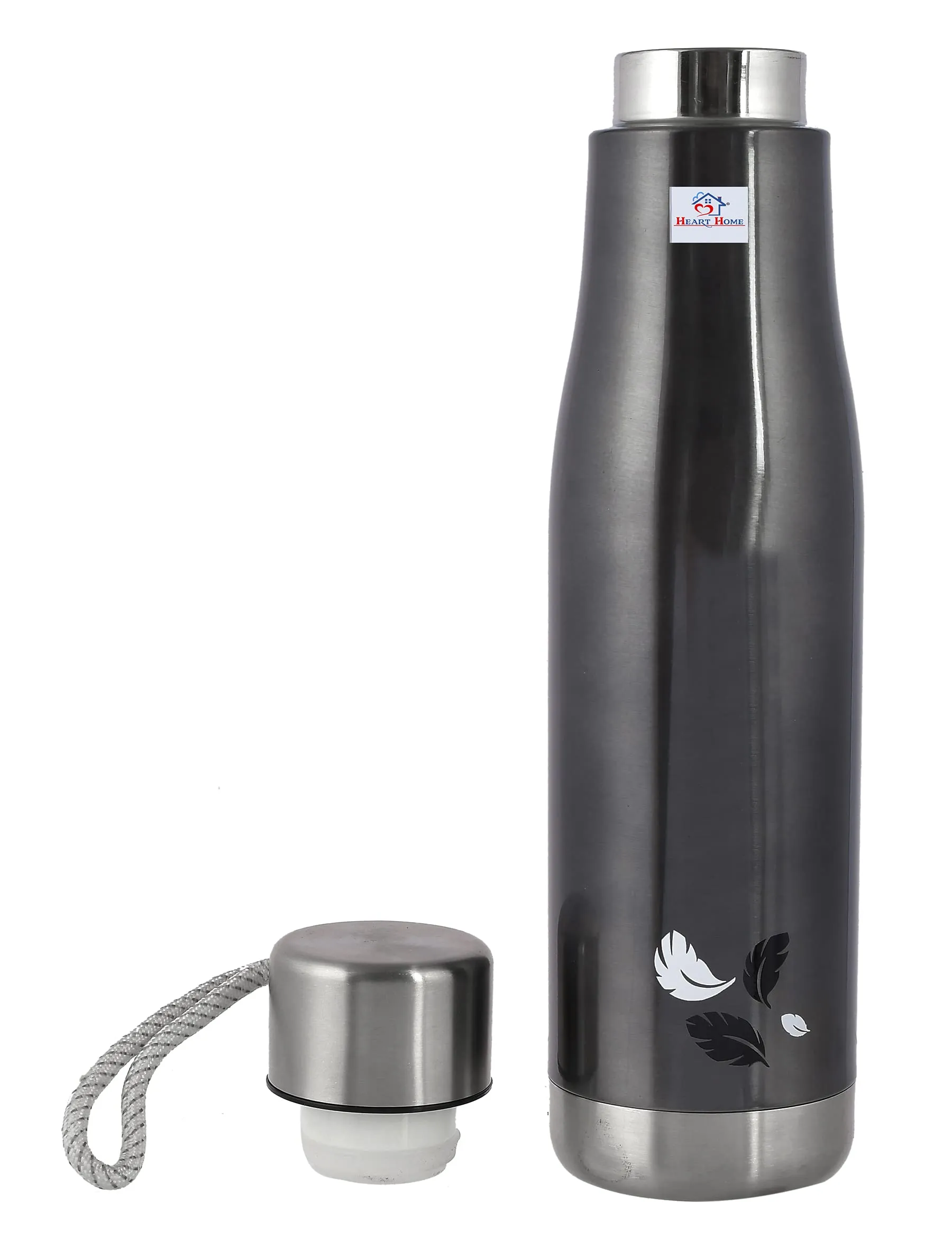 Heart Home Stainless Steel Hot and Cold Vacuum Flask with Carrying Strip, 1000ml (Dark Grey)-HS42KUBMART25169