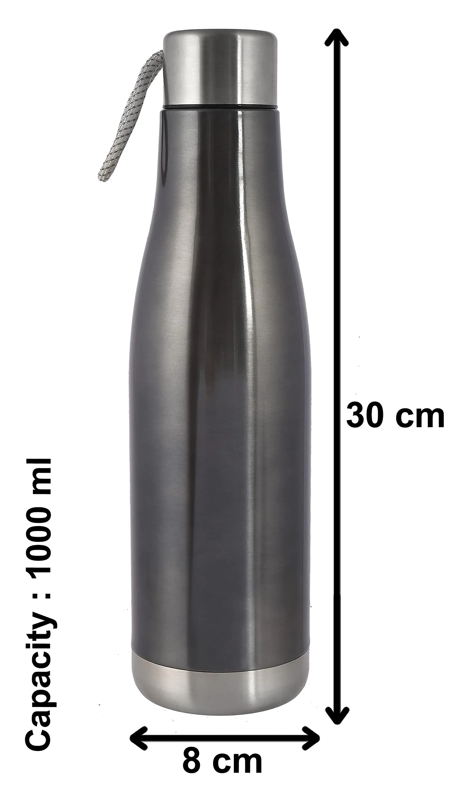 Heart Home Stainless Steel Hot and Cold Vacuum Flask with Carrying Strip, 1000ml (Dark Grey)-HS42KUBMART25169