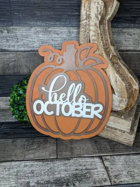 Hello October Pumpkin Porch Sign SVG Door Hanger Laser Ready File