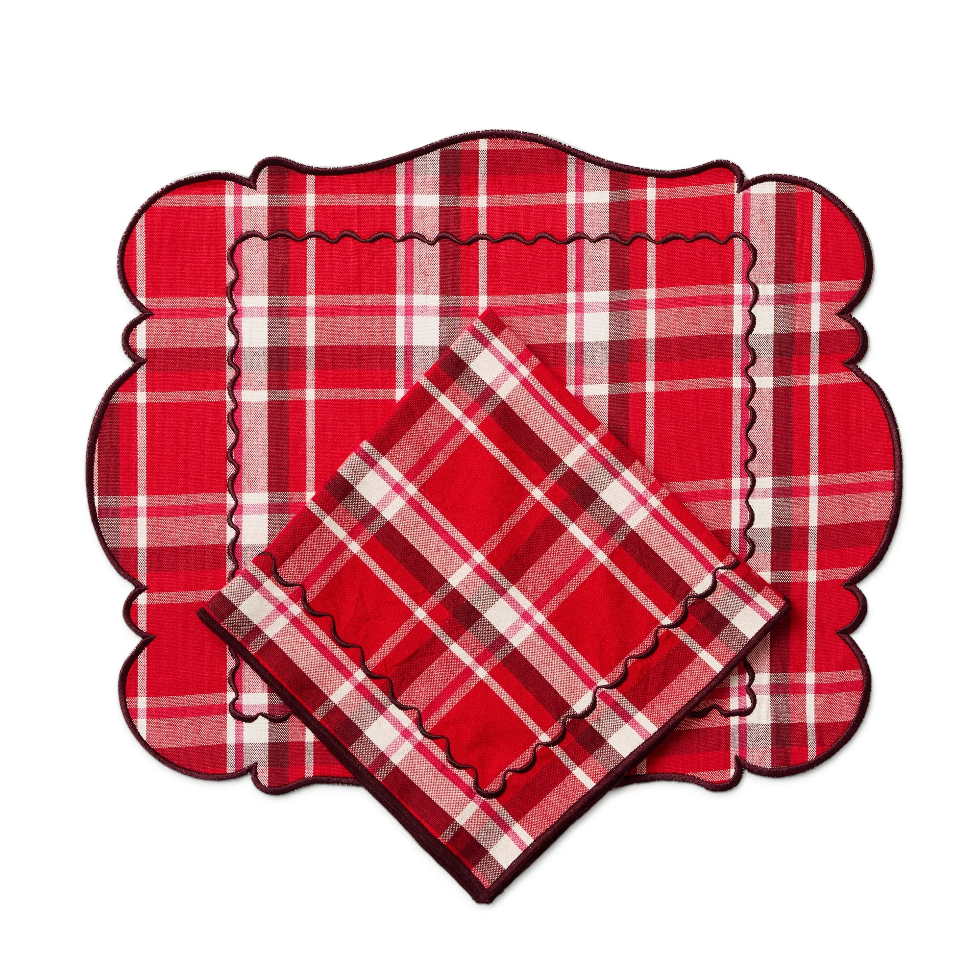 Holiday Portrait Stitch Plaid Placemats Set of 4