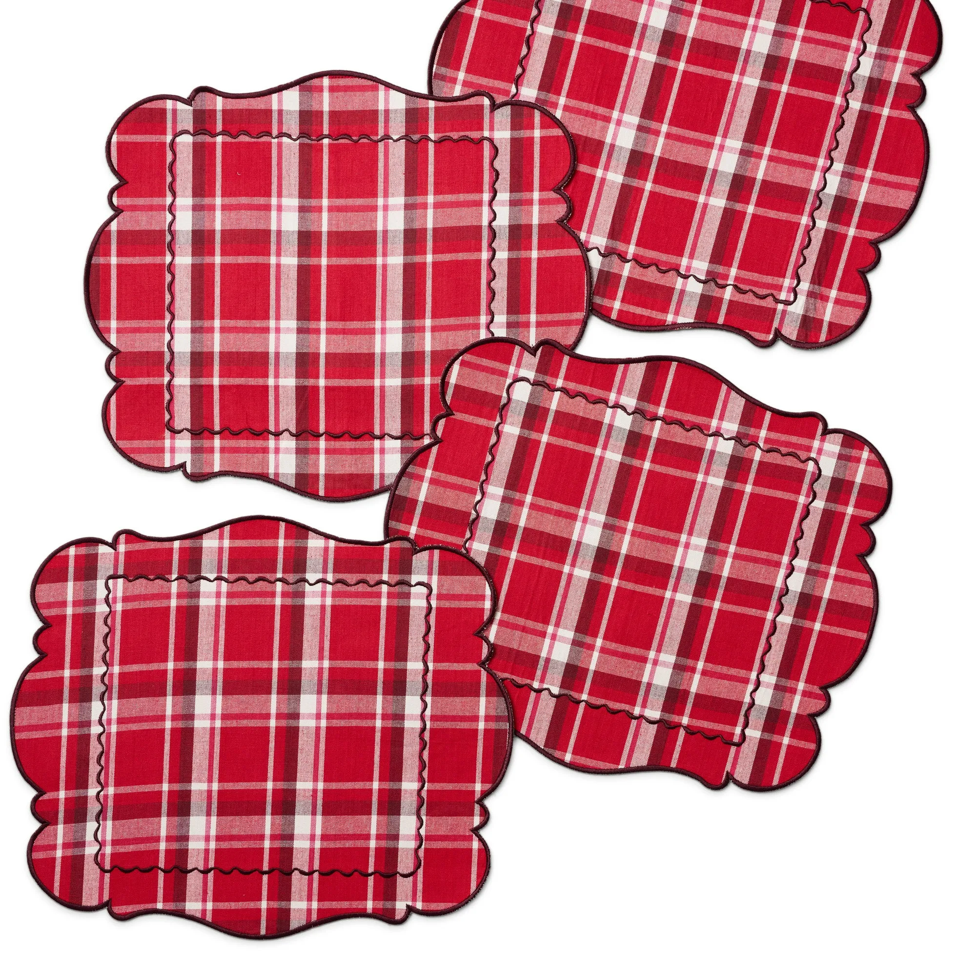 Holiday Portrait Stitch Plaid Placemats Set of 4