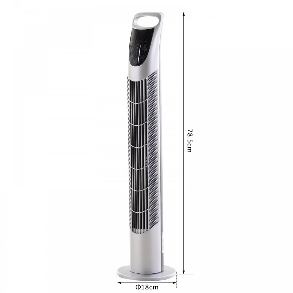 HOMCOM 40W Wind Speed Adjustable ABS Quiet Oscillating Tower Fan w/ Remote Silver