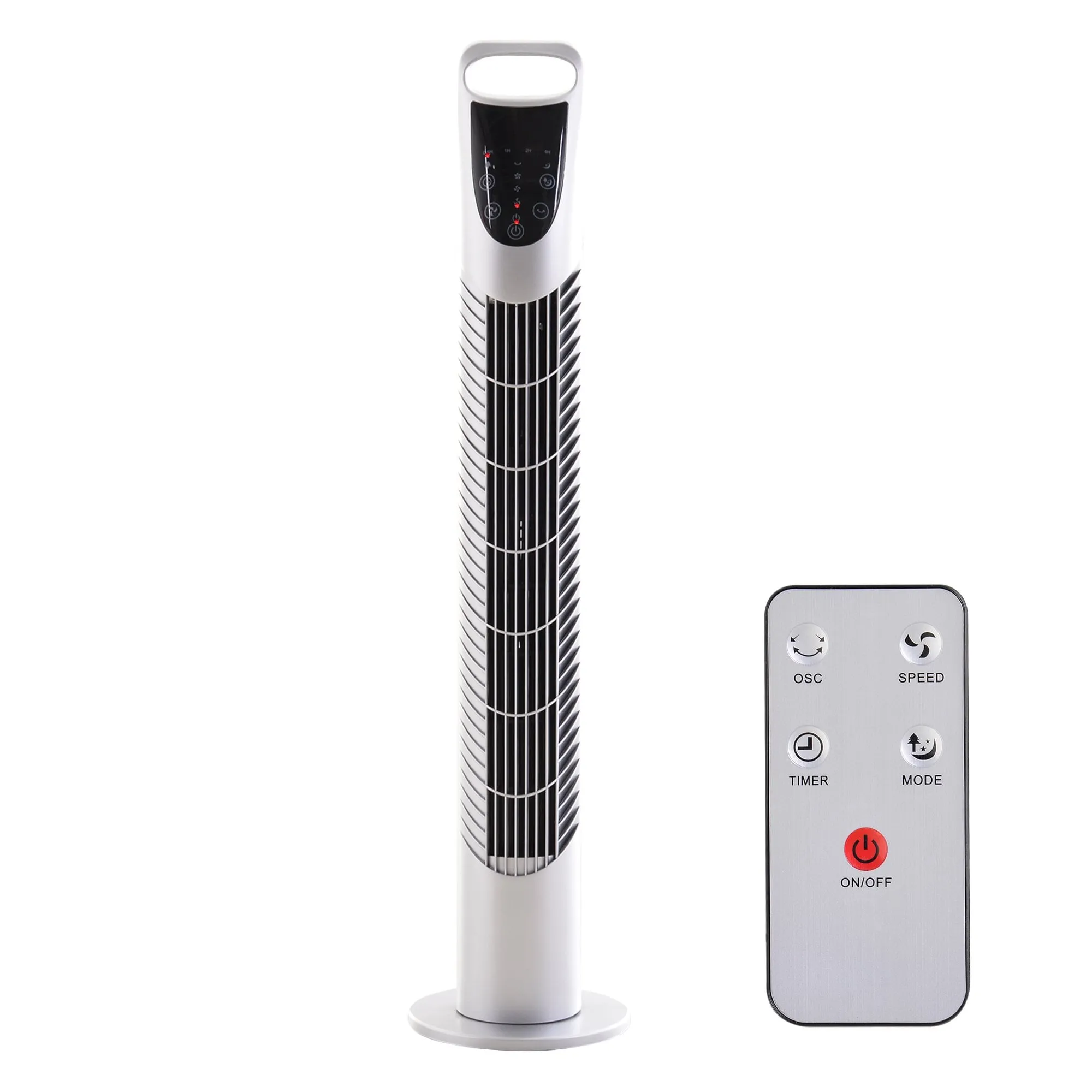 HOMCOM 40W Wind Speed Adjustable ABS Quiet Oscillating Tower Fan w/ Remote Silver