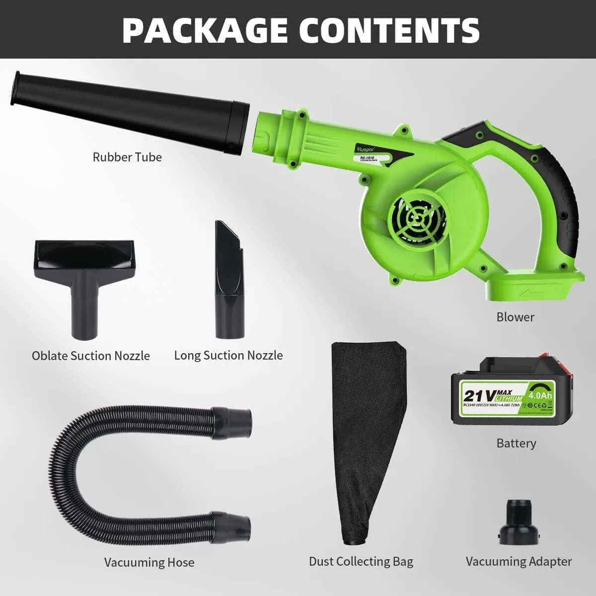 Huepar Cordless Leaf Blower - Electric Handheld Sweeper for Leaves & Dust Vacuuming