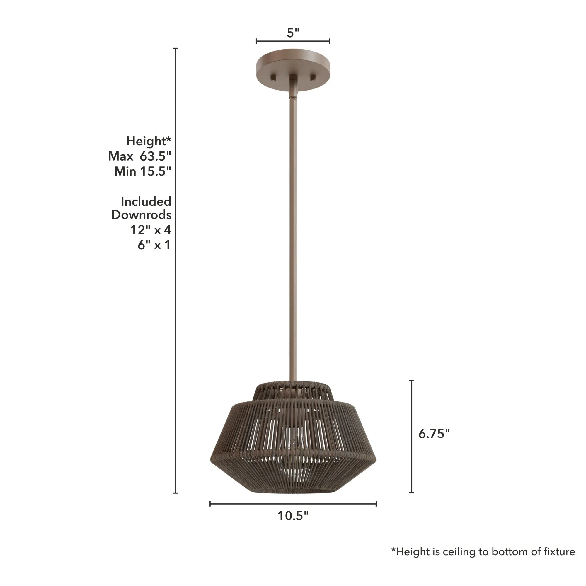 Hunter Brookhollow Sable Rattan and Sable 1 Light Pendant Ceiling Light Fixture - Jasmine Roth Collection