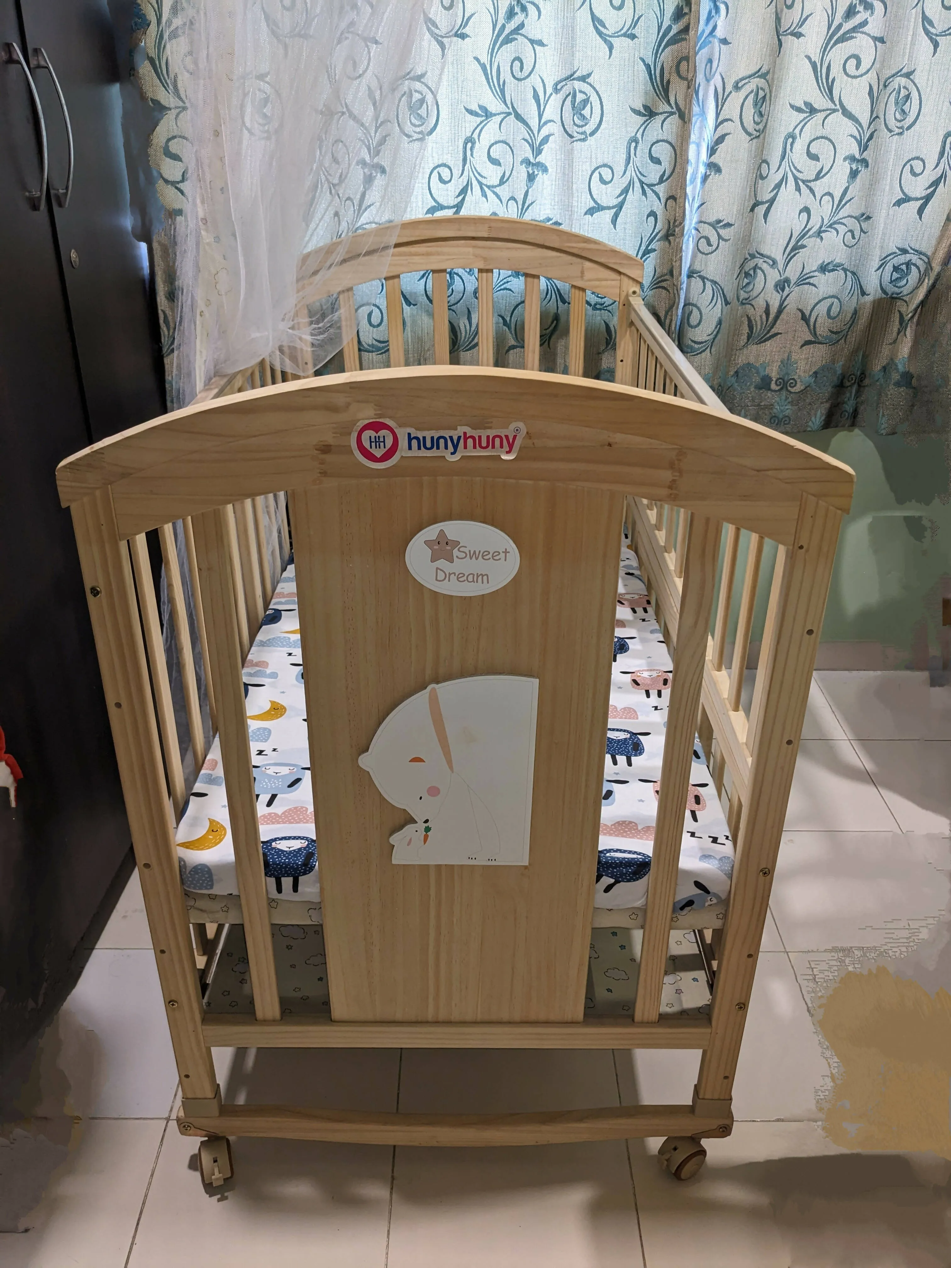 HUNY HUNY 12 in 1 Baby cot (Wooden rocking crib), Dimensions: 123×66×100 cm