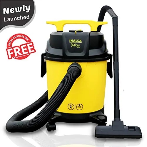 Inalsa Vacuum Cleaner Wet and Dry Micro WD10-1000W with 3in1 Multifunction Wet/Dry/Blowing| 14KPA Suction and Impact Resistant Polymer Tank,(Yellow/Black)