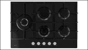 Inalto ICGG755W 75cm Gas on Black Glass Cooktop with Wok Burner