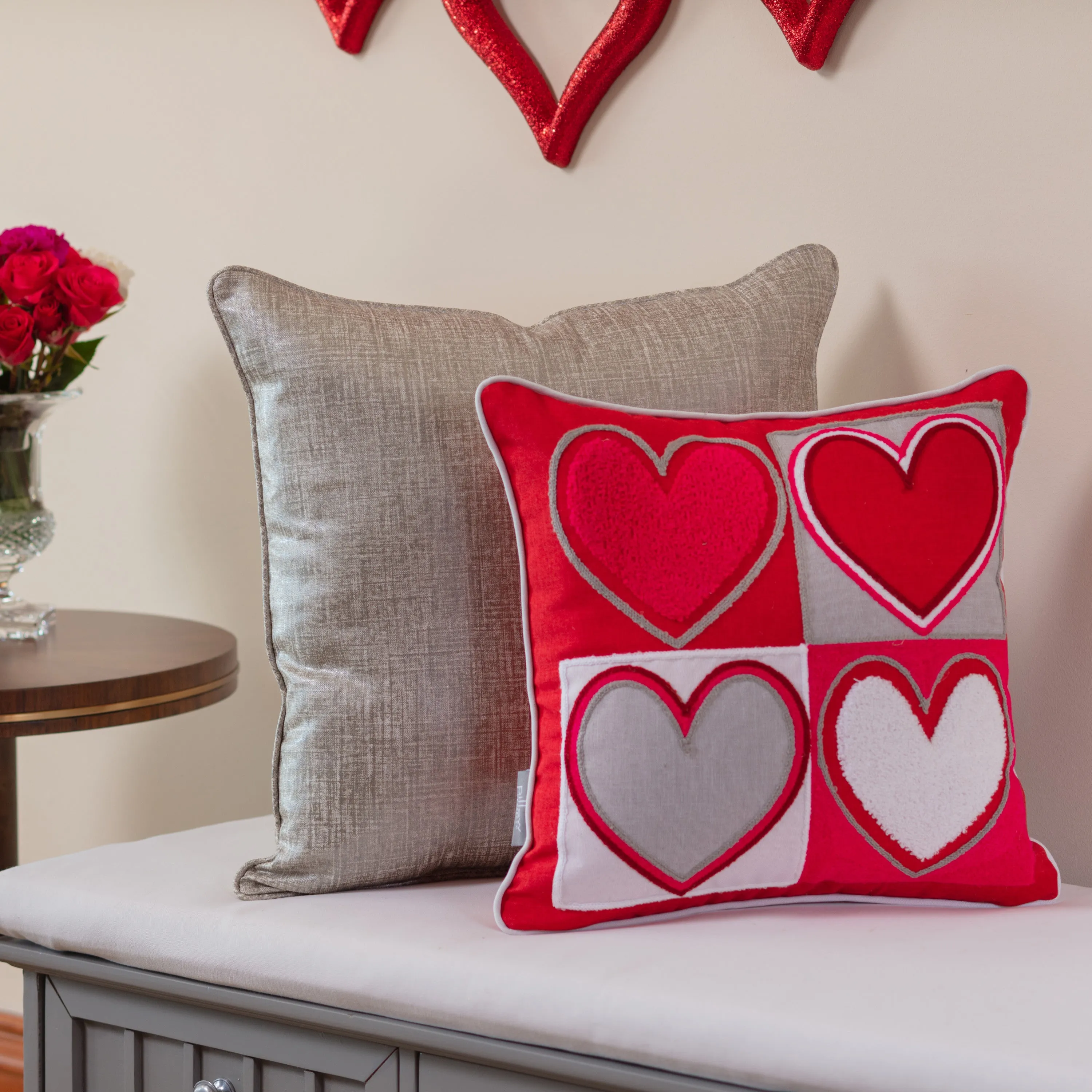 Indoor Valentines Heartfelt Hearts Red 17-inch Throw Pillow Cover