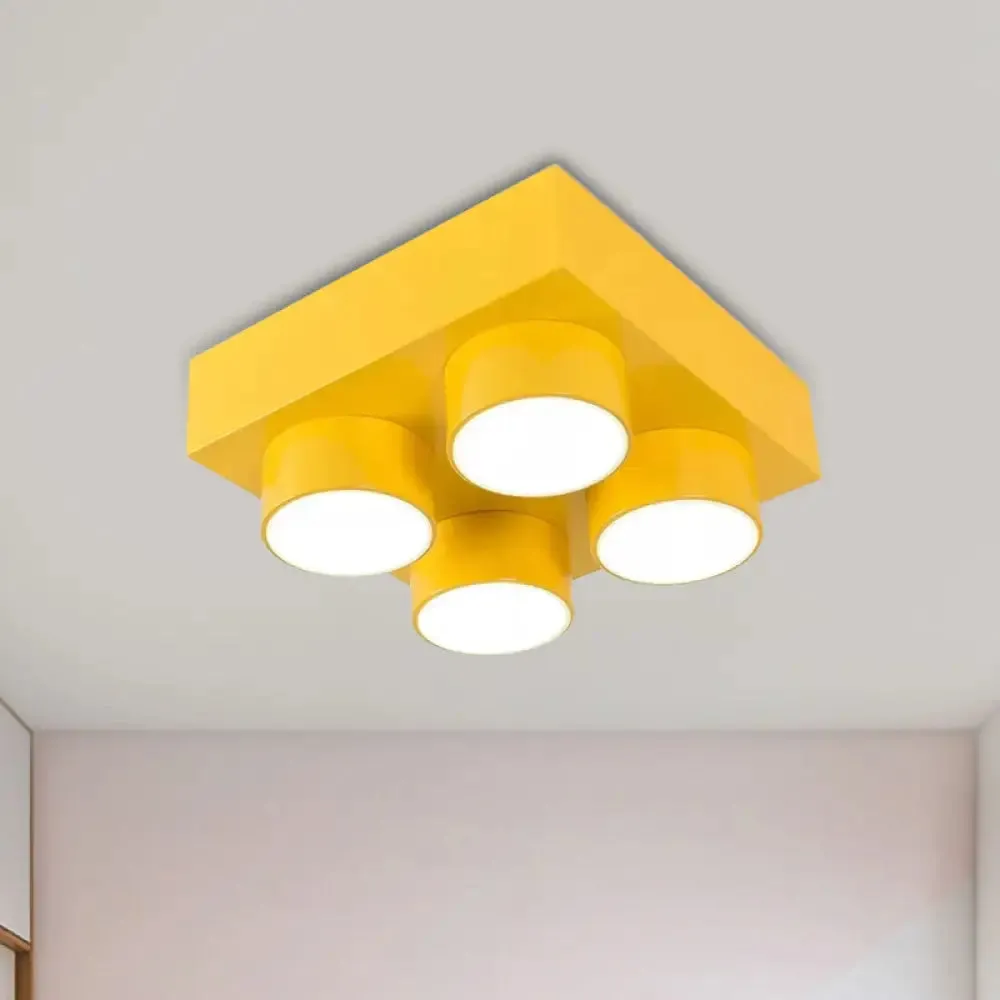 Kids LED Ceiling Light Fixture - Colorful Building Block Design"