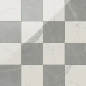 Leona 12x12 Checkerboard Polished Porcelain Tile in Calacatta and Amani Grey