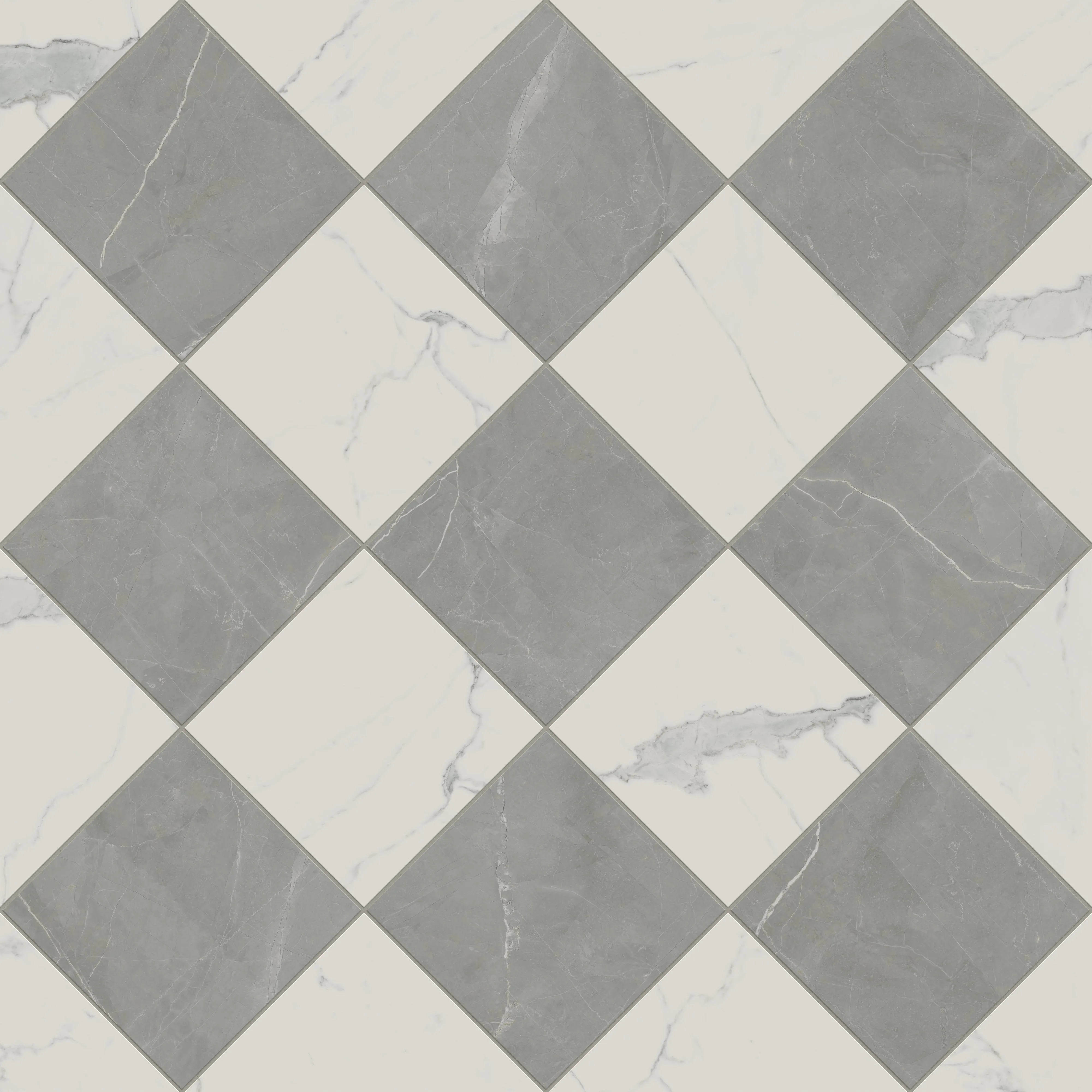 Leona 12x12 Checkerboard Polished Porcelain Tile in Calacatta and Amani Grey