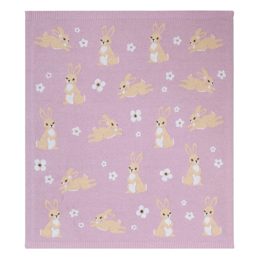 Living Textiles | 100% Cotton Whimsical Lilac Bunny Baby Blanket