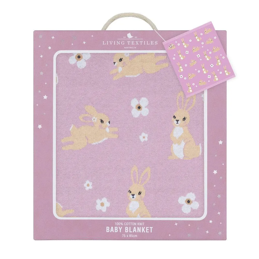 Living Textiles | 100% Cotton Whimsical Lilac Bunny Baby Blanket