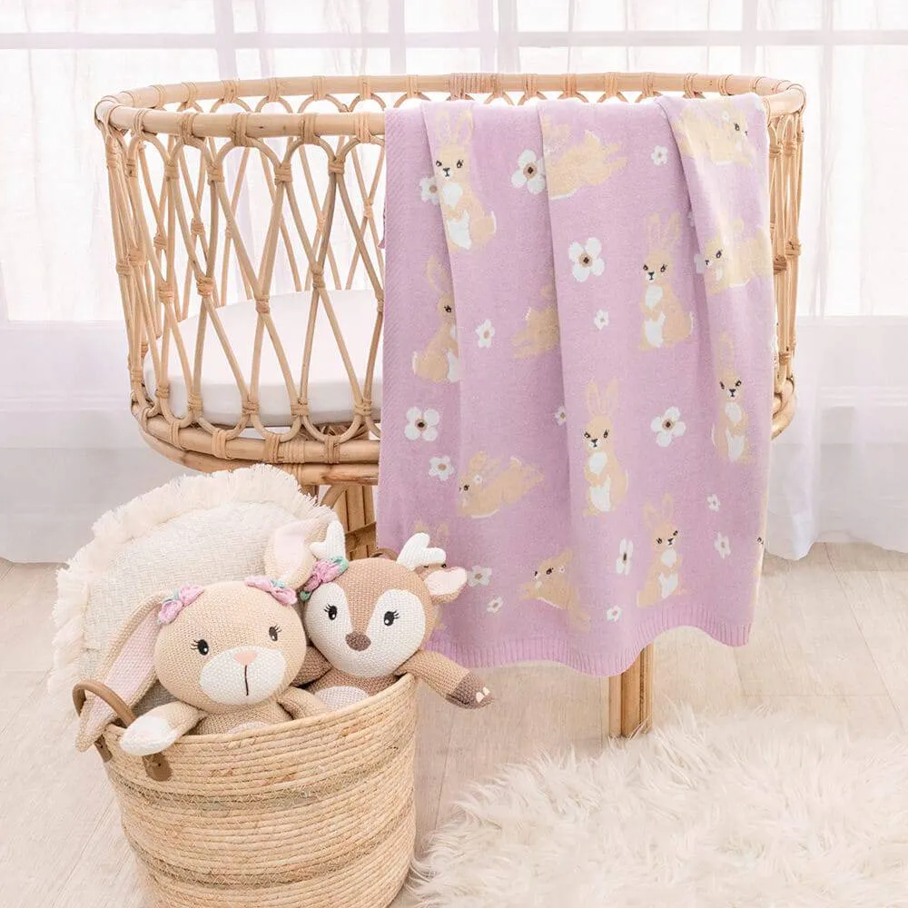 Living Textiles | 100% Cotton Whimsical Lilac Bunny Baby Blanket