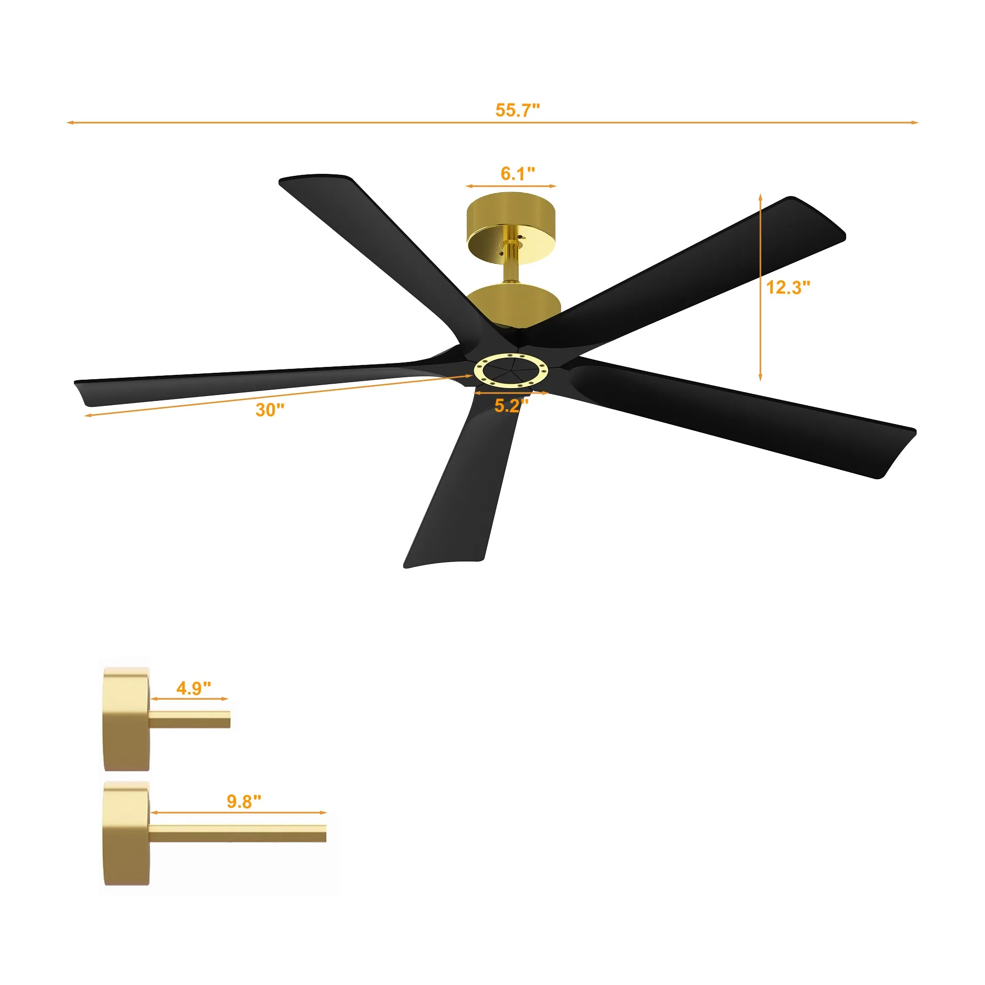 Matte Black Ceiling Fan with Wood Blades and Timer Function