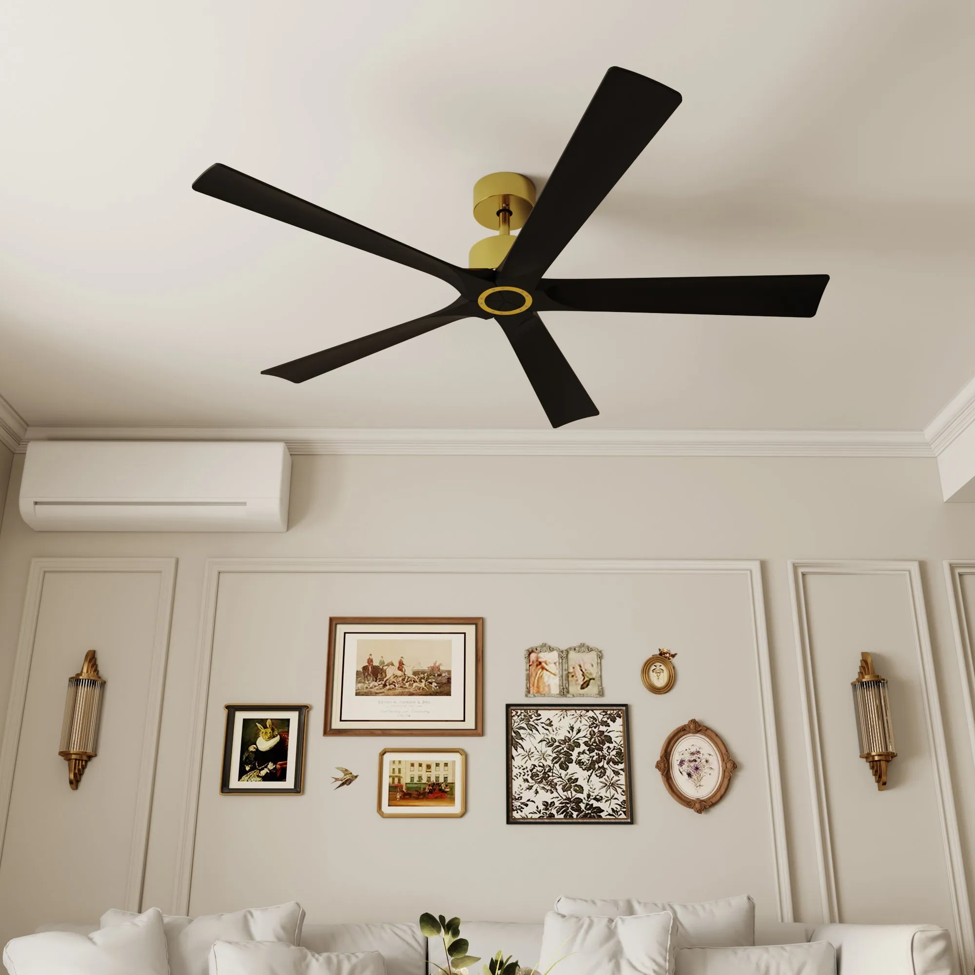 Matte Black Ceiling Fan with Wood Blades and Timer Function