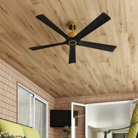 Matte Black Ceiling Fan with Wood Blades and Timer Function