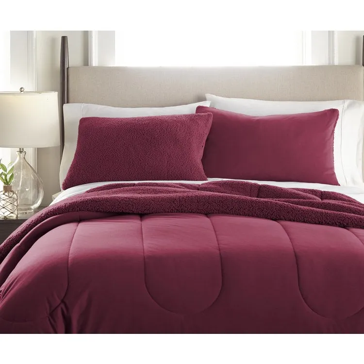 Micro Flannel Reverse to Sherpa Comforter Set - King/Wine