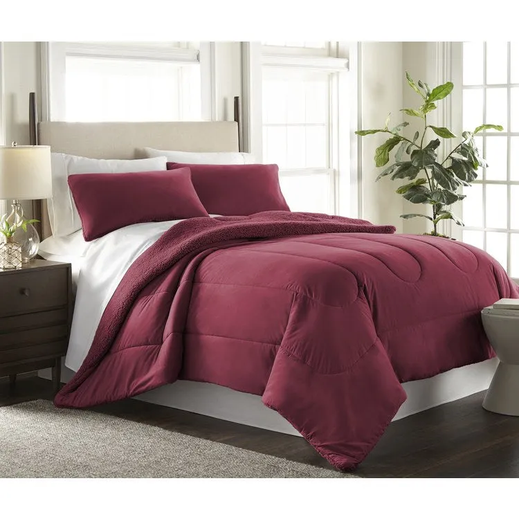 Micro Flannel Reverse to Sherpa Comforter Set - King/Wine