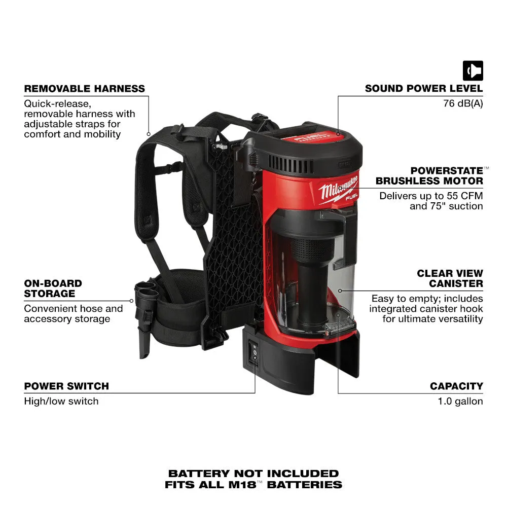 Milwaukee 0885-20 M18 3-in-1 Backpack Vacuum