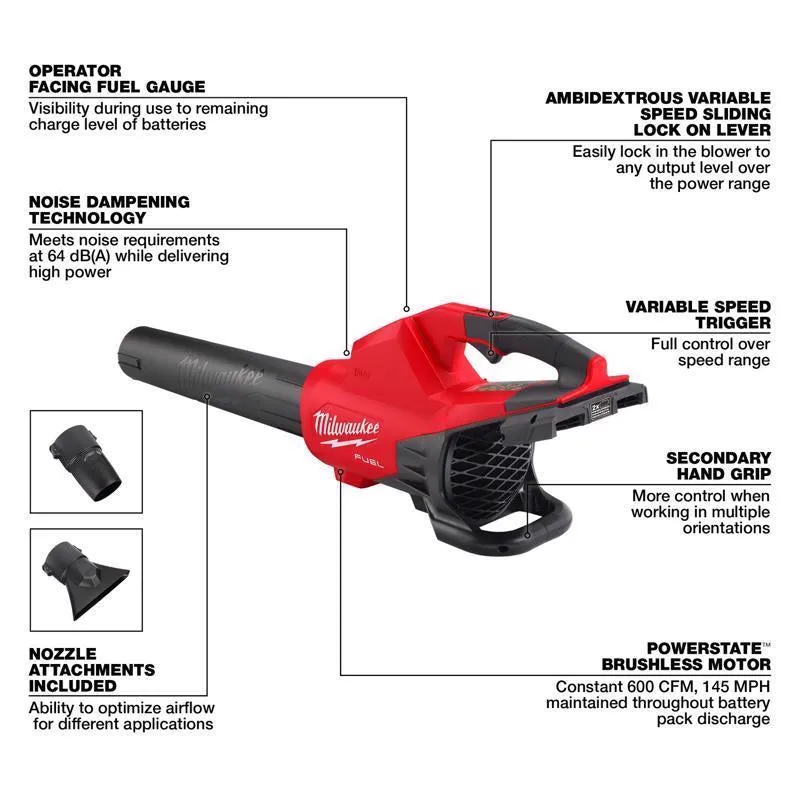 Milwaukee M18 FUEL Dual Battery 2824-20 145 mph 600 CFM 18 V Battery Handheld Blower Tool Only