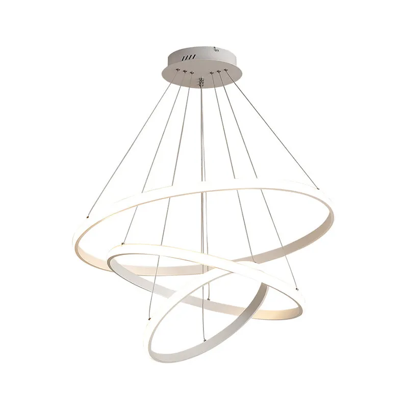 Minimalist Acrylic LED Chandelier - Circle Design, White/Coffee - Available in Small and Large - Ceiling Suspension Lamp