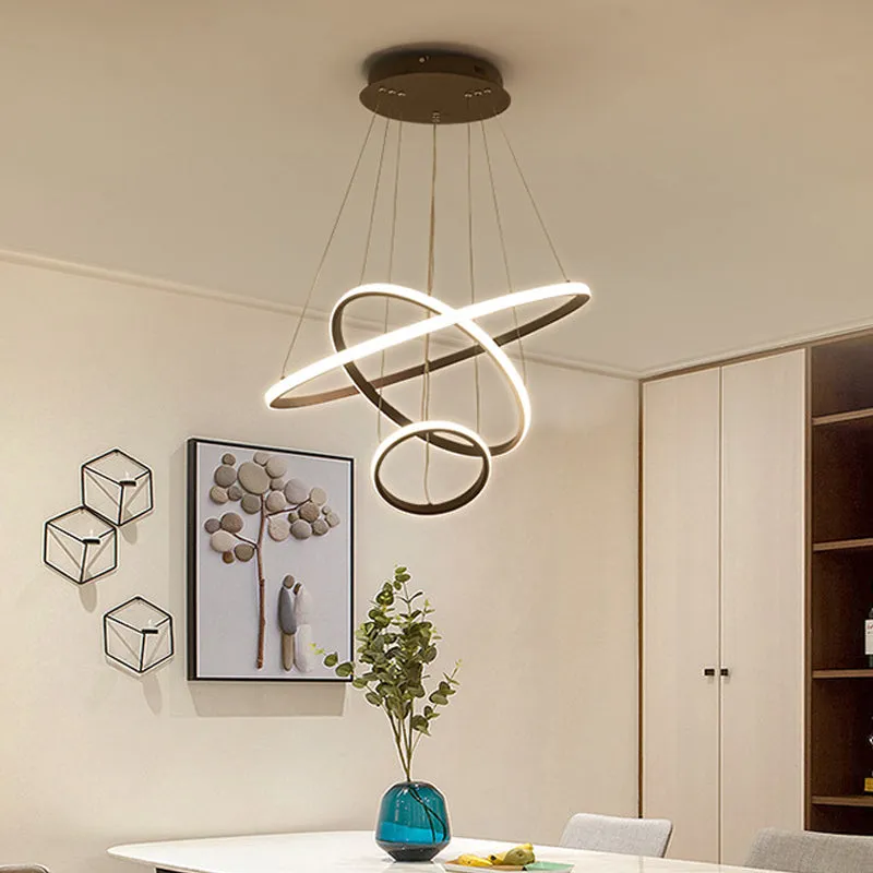 Minimalist Acrylic LED Chandelier - Circle Design, White/Coffee - Available in Small and Large - Ceiling Suspension Lamp