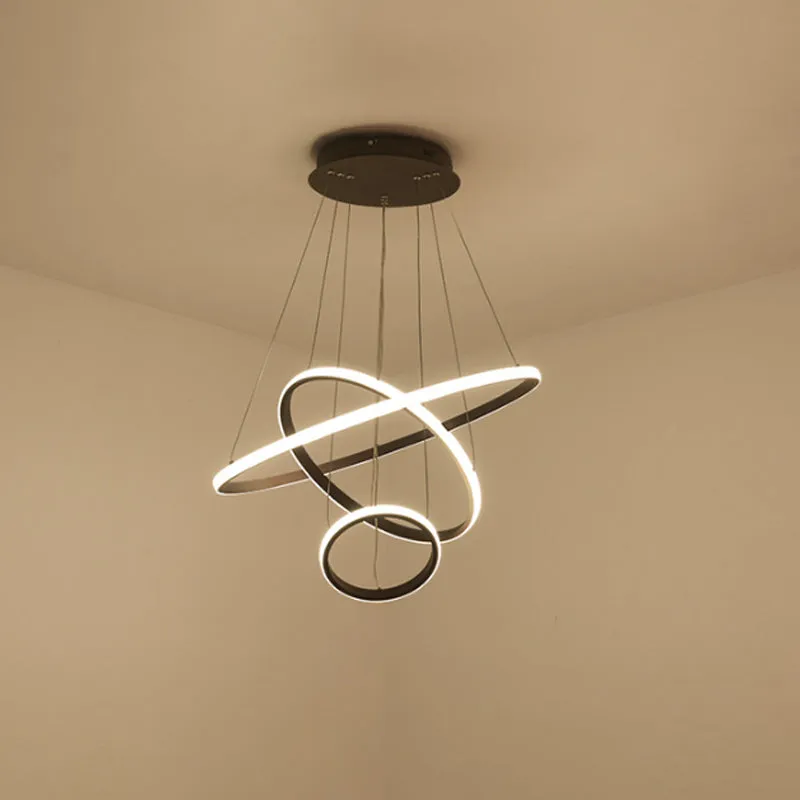 Minimalist Acrylic LED Chandelier - Circle Design, White/Coffee - Available in Small and Large - Ceiling Suspension Lamp