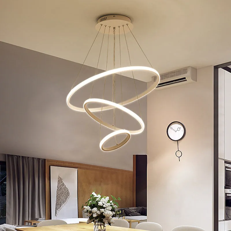 Minimalist Acrylic LED Chandelier - Circle Design, White/Coffee - Available in Small and Large - Ceiling Suspension Lamp