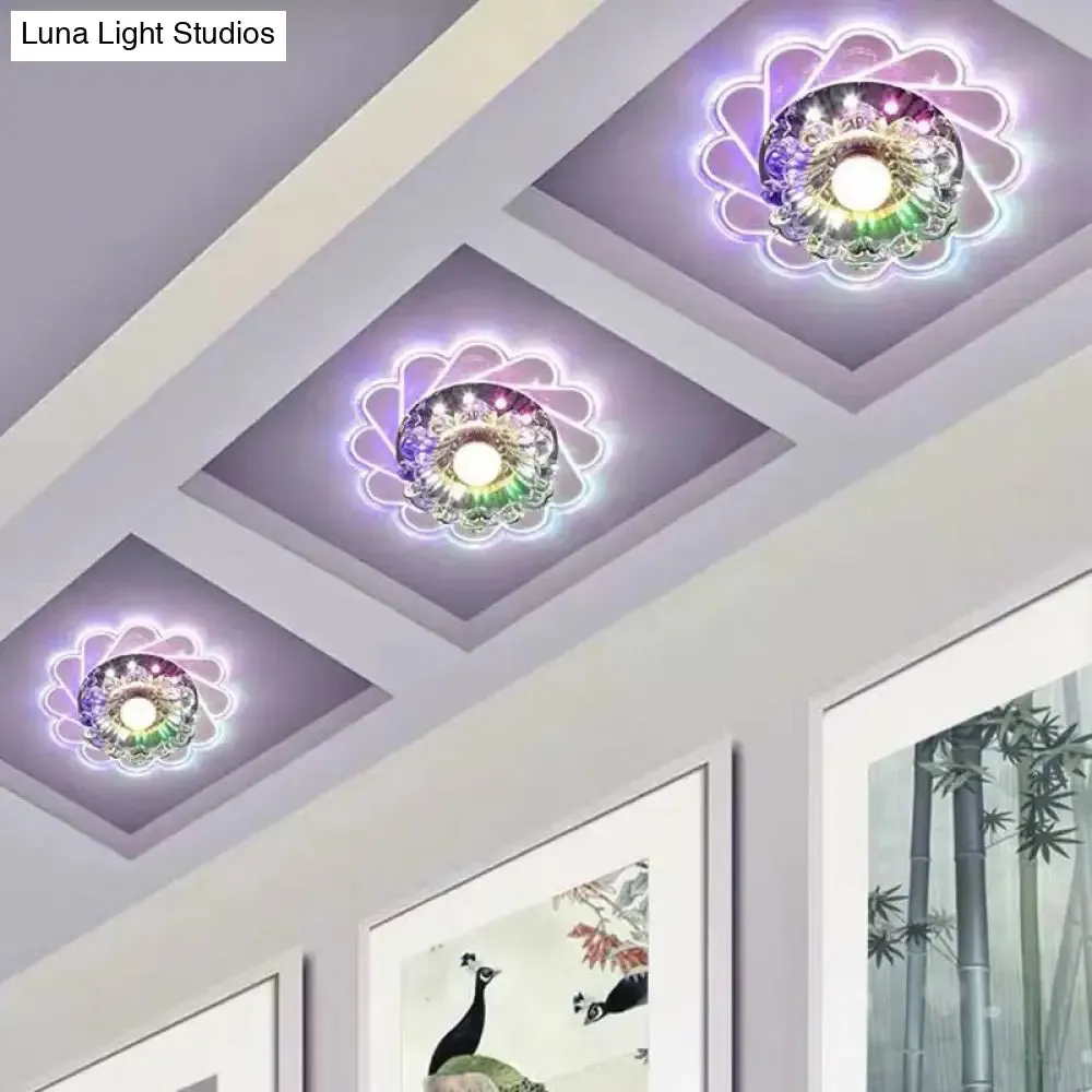 Minimalist Clear LED Flower Crystal Flush Mount Fixture