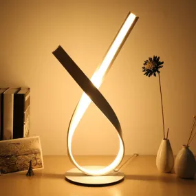 Minimalist Metallic LED Bedside Lamp - Ribbon Symbol Task Light, White