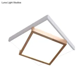 Modern 2-Tier Wood LED Ceiling Light for Living Room in White/Warm Light - Square Flush Mount