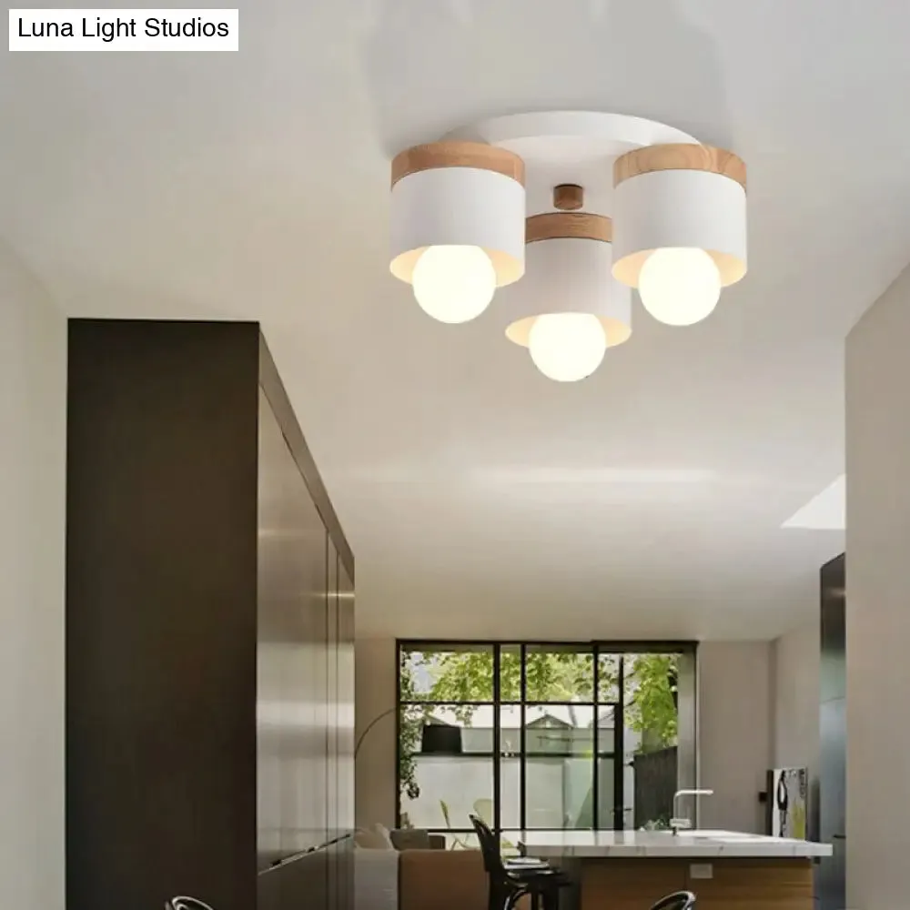 Modern Cylinder Ceiling Lights - 3/7 Heads, Metal and Wood Flush Mount for Indoor Use