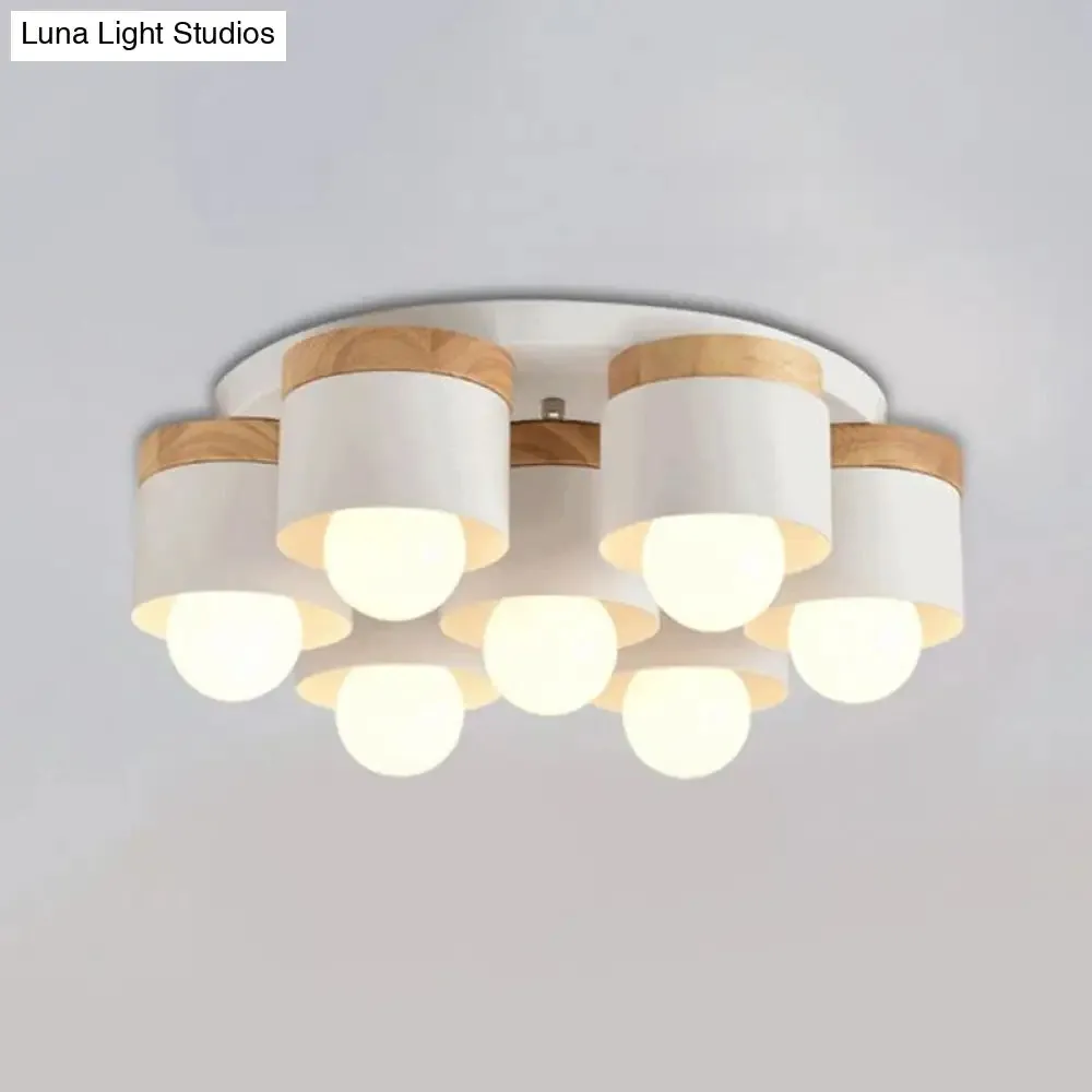 Modern Cylinder Ceiling Lights - 3/7 Heads, Metal and Wood Flush Mount for Indoor Use