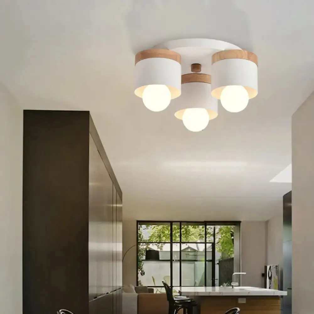 Modern Cylinder Ceiling Lights - 3/7 Heads, Metal and Wood Flush Mount for Indoor Use