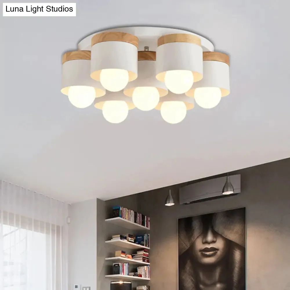 Modern Cylinder Ceiling Lights - 3/7 Heads, Metal and Wood Flush Mount for Indoor Use