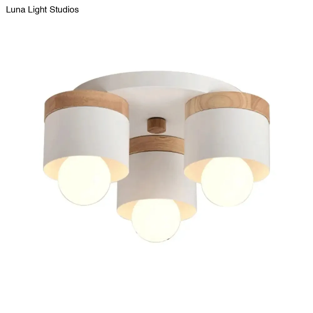 Modern Cylinder Ceiling Lights - 3/7 Heads, Metal and Wood Flush Mount for Indoor Use